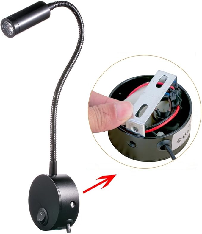 3W Wall Mounted Reading Light Flexible Gooseneck LED Sconce Lamp with Plug & Switch for Bedroom, Office, Workbench, Studio (01 Black Warm)
