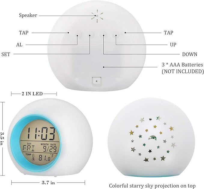 Kids Alarm Clock Boys,Moon Stars Projector Alarm Clock,7 Color Changing Nightlight Clock,Snooze Touch Control Temperature for Kids Bedrooms, Digital Clock for Girls Boys Children Birthday Gifts