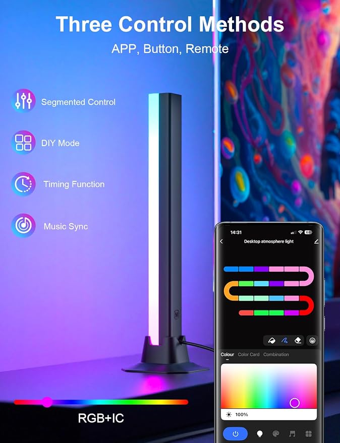 RGB Light Bar, Smart LED Light Bar Work with Alexa, Music Sync, APP & Remote Control, USB Powered TV Backlight, Color Changing Ambient Lighting for Room PC Monitor Gaming Desk (Adapter not Included)
