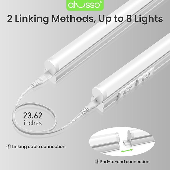 ALUSSO 10 Pack 4FT LED T5 Shop Lights – Linkable Integrated Fixture, 2100LM, 3‑Color Selectable, 3000K/4000K/6500K Adjustable Color Temperature, Corded Electric T5 Single Fixture for Garage/Workshop
