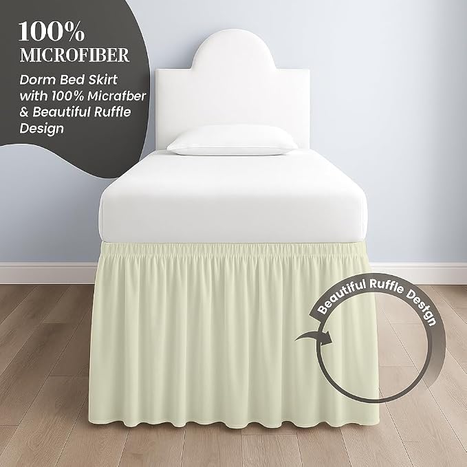 Cottingon Dorm Bed Skirt Twin XL 46" with Split Corners, 100% Microfiber Soft and Stylish, College Room Essential, Extra Long Dust Ruffle for Extended Beds, Ivory