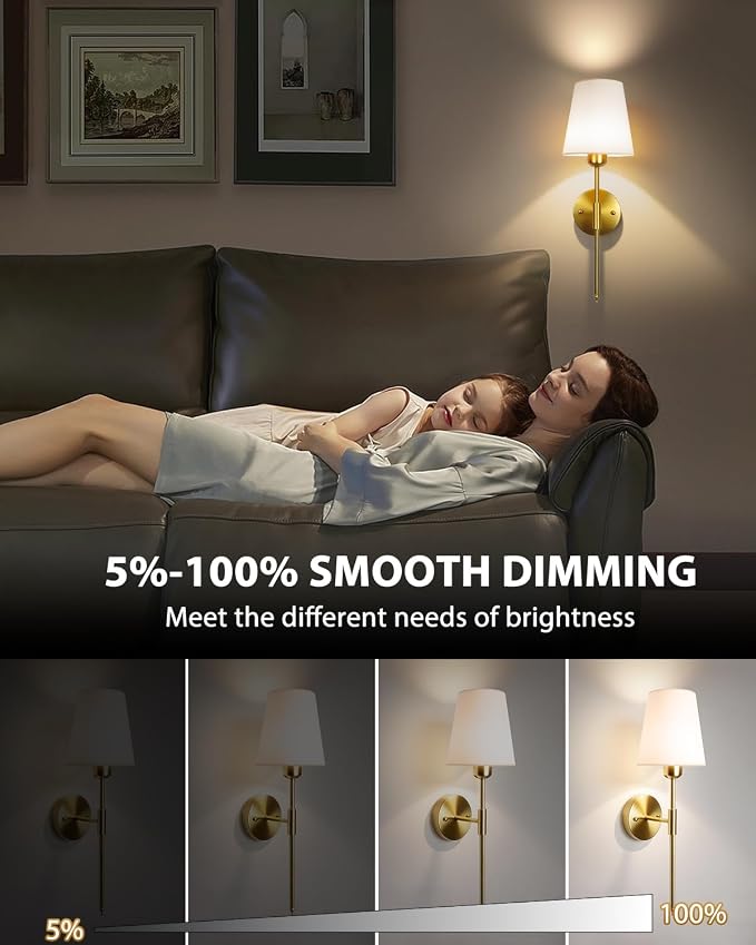 Adetu Battery Operated Wall Sconce Set of 2, Gold Wireless Battery Wall Lights