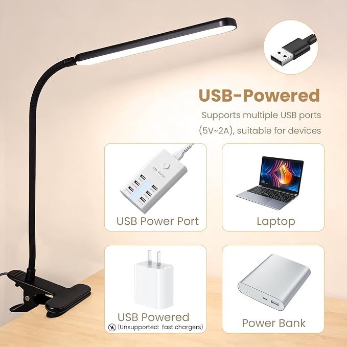 LED Desk Lamp with Clamp for Reading,Nail Art & Painting | 3 Color Modes,10 Brightness Dimmable,Clip Lamp for Easel,Salon Manicure,Reading and Nail Art & Painting