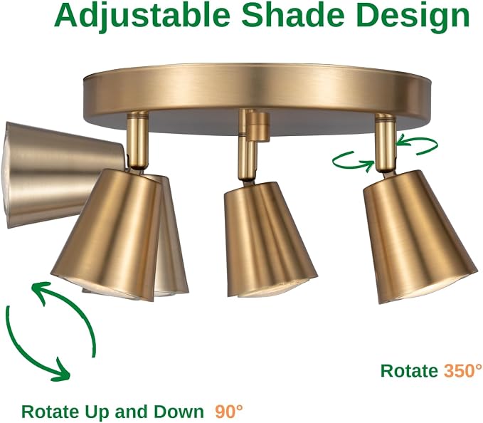 3 Light Track Lighting Kit, Matt Brass Finish Canopy with Moden Flush Mount Ceiling Spotlight for Kitchen,Dining,Living Room,Home Improvement