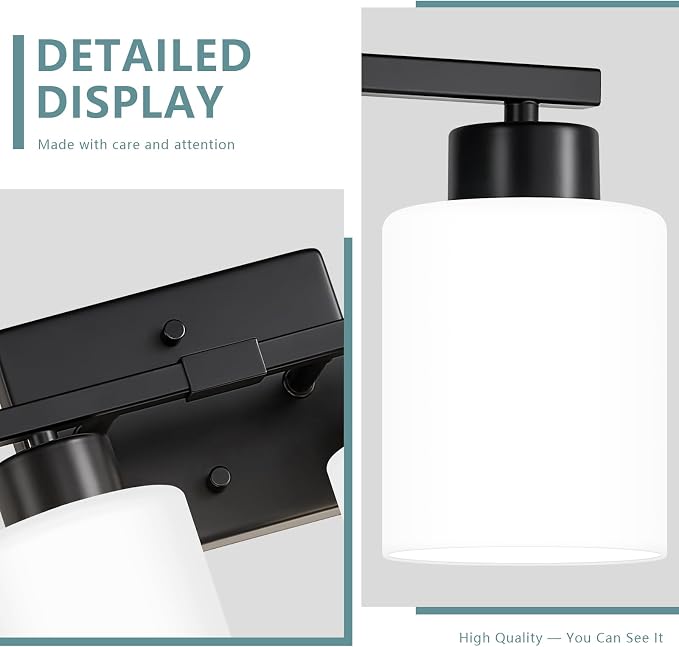 Black Bathroom Light Fixtures Vanity Lighting Over Mirror | 4-Light Modern Wall Sconces with Milky White Frosted Glass Shades for Restroom (E26 Socket)