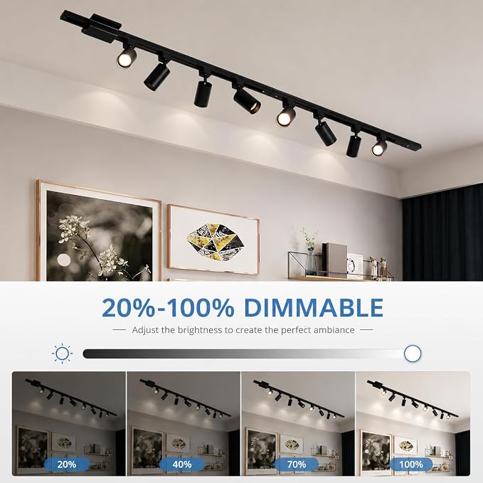 3-Color 6-Light LED Track Lighting Kit with 6.6FT H Track Lighting Rails & Canopy Connector, GU10 Dimmable Track Light Kit, Modern Kitchen Track Lighting Fixtures Ceiling Spot Light, Black