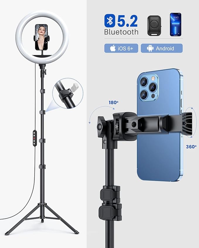 Weilisi 12'' Ring Light with Stand 72'' Tall & 2 Phone Holders,38 Color Modes Selfie Light with Tripod Stand, Big LED Ring Light for iPhone/Android/Camera,YouTube,Makeup