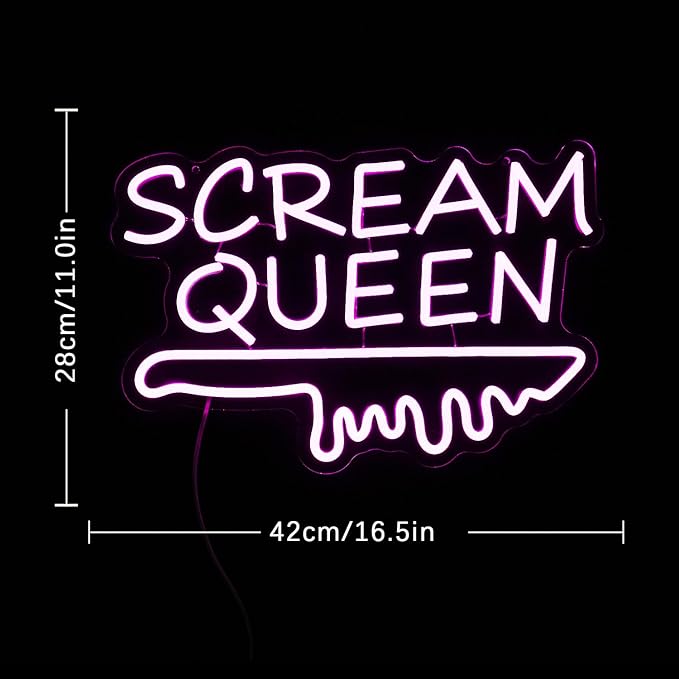 Scream Queen Neon Sign for Wall Decor Dimmable Neon Knife Sign for Teen Girl Room Pink LED Letter Neon Sign Room Dorm Art Wall Decor (16.5''*11'')