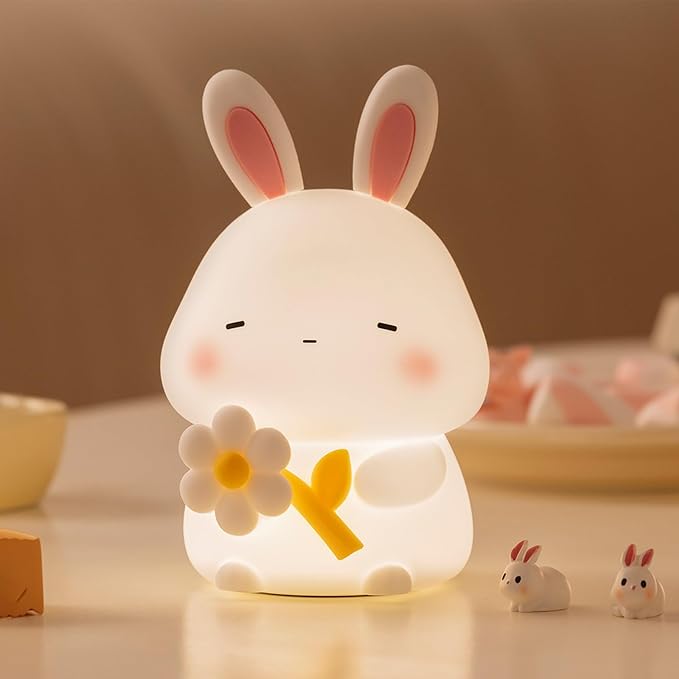 AVEKI Rabbit Night Light, Cute Bunny Lamp Gifts with Timer, Touch Squishy Silicone Night Light with 3 Colors Dimmable, Rechargeable Animal Lamp Kawaii Bedroom Room Decor (Bunny)