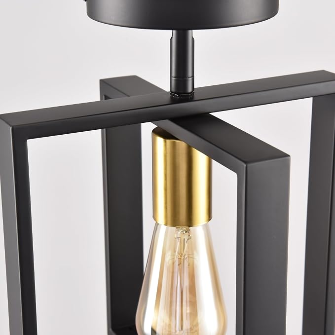 2 Pack Semi Flush Mount Ceiling Light,Black Metal Frame Ceiling Light Fixture with Golden Lamp Cup, Farmhouse Light Fixture for Kitchen Island Entryway Porch Foyer