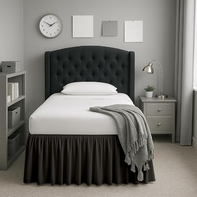 Cottingon Dorm Bed Skirt Twin XL 42" with Split Corners, 100% Microfiber Soft and Stylish, College Room Essential, Extra Long Dust Ruffle for Extended Beds, Dark Grey