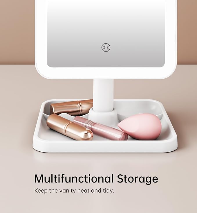 Lighted Makeup Mirror, Rechargeable Makeup Mirror with Lights, Vanity Mirror for Desk 360° Rotation, 3 Color LED Lights Detachable Light Up Mirror for Makeup Room Decor for Girls, Brithday's Day Gifts