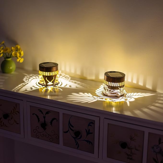 Solar Lantern Outdoor Waterproof,2 Pack Solar Lights Outdoor with Hummingbird & Butterfly Designs, Garden Decor for Patio Yard Tabletop, Unique Birthday Gifts for Women Grandma Gifts