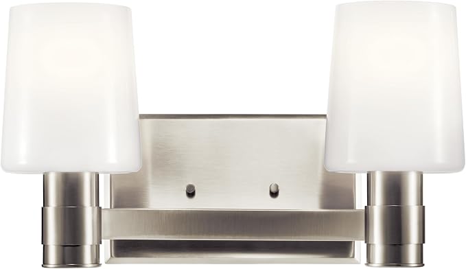 Kichler Adani 2-Light Bathroom Vanity Light, Brushed Nickel | Modern vanity light with opal glass for bathrooms and powder rooms (14.5" x 8.25"), 55175NI