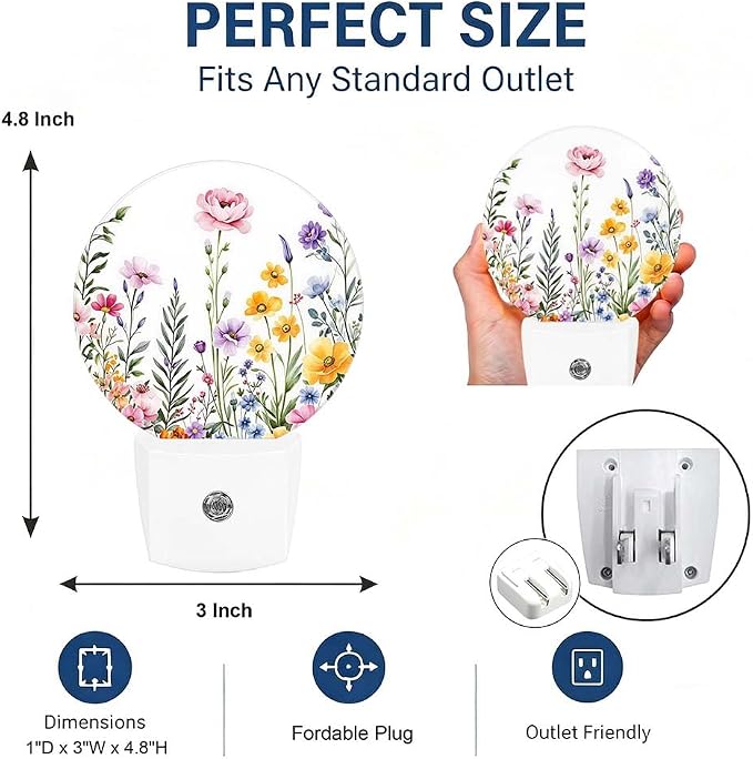 Night Lights Plug into Wall Vintage Floral Night Light Energy Saving LED | Colorful Flower Butterfly Plug in Night Lights for Wall Socket with Dusk-to-Dawn Sensor for Bedroom, Bathroom and Living Room