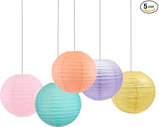 8 Inch Paper Lanterns Party Decorations Pastel Classroom Decor, Baby Shower Wedding Birthday Decor(Set of 5, Girl Collection)