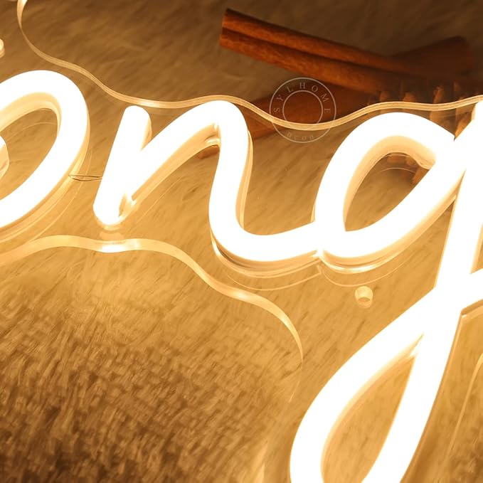SYLHOME Congrats LED Neon Light Sign for Wedding Birthday Party Graduation Background Wall Decor Sign Celebration Banquet Light Up Sign 15.75" X 7.4" USB Indoors Warm White