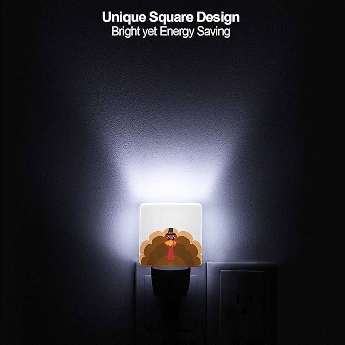 LED Night Light Plug into Wall with Dusk to Dawn Light Sensor White Energy Efficient Thanksgiving Cartoon Turkey Nightlight for Bedroom Bathroom Hallway Living Room Kitchen