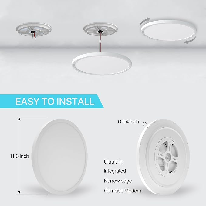 MELEGAN 12 Inch Smart RGB LED Flush Mount Ceiling Light (2 Pcs) | 24W Super Slim RGB Light, Color Changing, Music Sync, Flush Mount, Dimmable 2700-6500K, WiFi Alexa Google, for Kitchen Dining