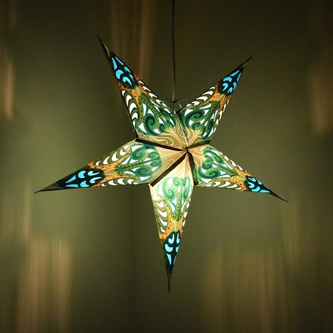 Green Obsession Paper Star Lantern with 12 Foot Power Cord Included