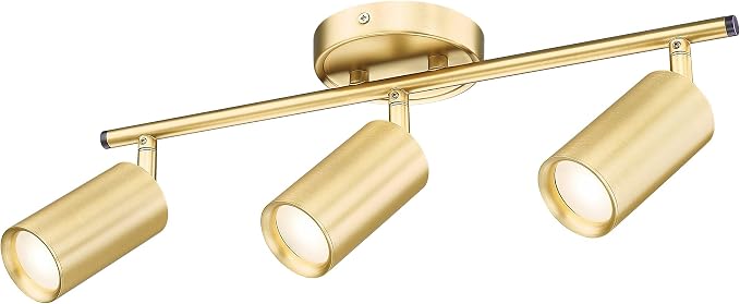 FEMILA Kitchen Track Lighting Fixtures Ceiling with GU10 Bulbs | Brushed gold track lights for kitchen islands, dining tables, and display walls