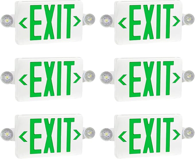 LED Exit Sign with Emergency Lights Dual LED Exit Light,Battery Backup | Two Bright LED Adjustable Heads Emergency Exit Lights, Hardwired Dual LED Combo Exit Lamp. ABS Fire Resistance UL Green
