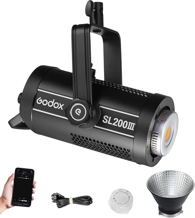 Godox SL200III 215W Daylight LED Video Light – 95600 Lux@1M 5600K, CRI 96+ 8 FX Effects, Silent Mode, App Control High-Power Bowens Mount Studio LED Light for Filming & Video Recording