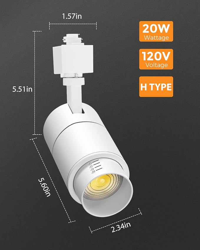 VANoopee 3-Color Zoomable 20W LED Track Lighting Heads H Type, White 3 Pack | Track Light Heads Dimmable Bright Ceiling Spotlight Fixtures Accent Art, 3000K 4000K 5000K Adjustable, CRI90+ 15°-60°, 2000lm