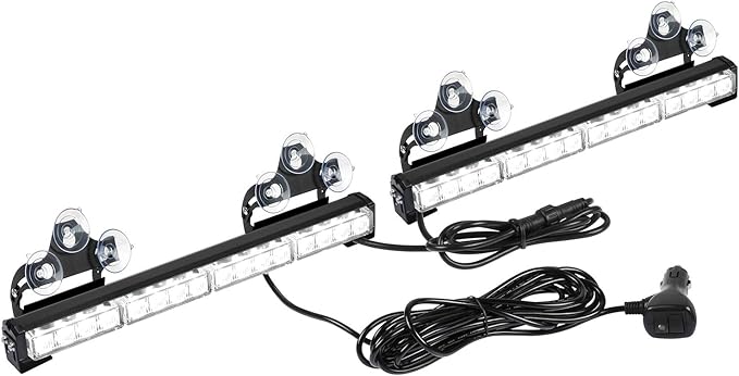 ASPL 2x16.8 inch Emergency Flashing LED Traffic Advisor Strobe Light Bar 32LED 26 Flash Patterns Interior Safety Warning Lights (White)