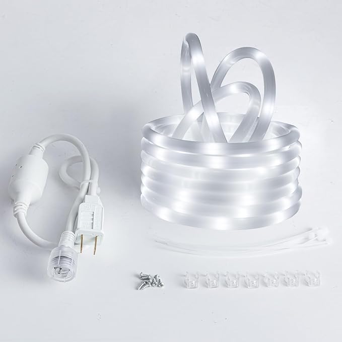 20ft Outdoor LED Rope Lights, Daylight White, 110V, Connectable, Waterproof, Flexible LED Rope Lighting for Indoor Outdoor Decoration, Garden, Patio, Bedroom,Party.