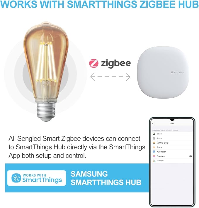 Sengled Zigbee Edison Bulb, Smart Hub Required, Work with SmartThings and Echo with Built-in Hub, Dimmable Filament ST19 LED Smart Vintage Edison Bulb, Voice Activated with Alexa, 2000K/60W Eqv. 2PK