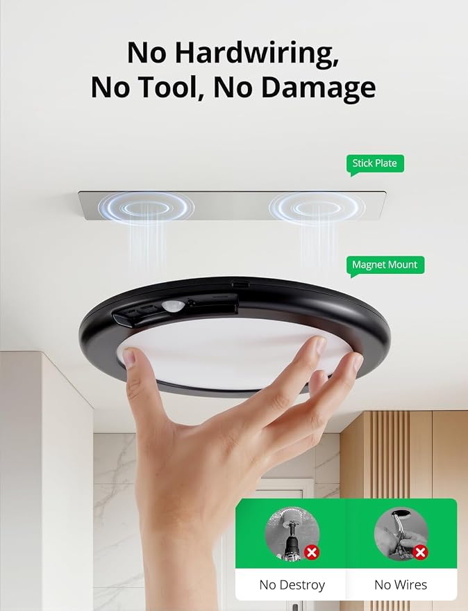 Bojim Black Rechargeable Shower Light for Inside Motion Sensor for Closet | Waterproof Magnetic Battery Operated Lights with Remote Dimmable 3CCT No Wiring for Bathroom Laundry Pantry Closet Shed