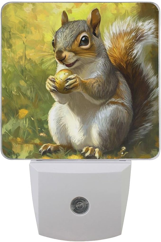 Cute Squirrel Night Light Dusk to Dawn Sensor LED Night Dimmable Nightlight Lights Plug into Wall for Living Room