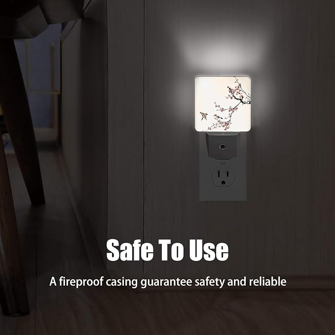 Retro Bird Night Light, Cherry Blossoms Night Lights Plug into Wall Decor for Bedroom, Bathroom, Hallway, Kitchen, Dusk to Dawn Sensor Nightlights for Boys Girls Women Men Room Gifts