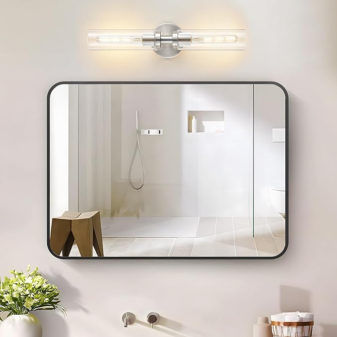 Lanhall 2-Light Brushed Nickel Bathroom Light Fixtures Over Mirror Modern Vanity Light Wall Lighting with Clear Glass Shade for Bathroom, Bedroom, Hallway, Cabinet