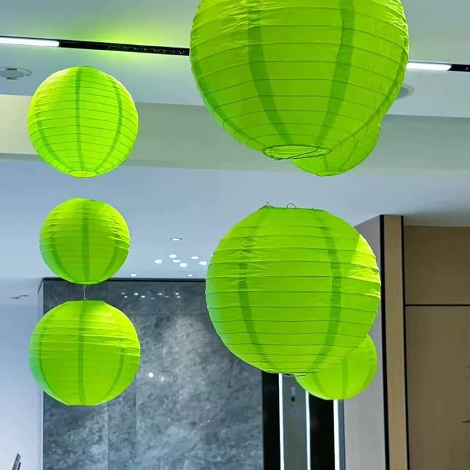 12Pcs 6,8,10,12 Inch Mixed Sizes Grass Green Paper Lanterns Decorative Chinese, Japanese Hanging Round Paper Lanterns for Birthday, Wedding, Christmas, Bridal, Home Decor, Party Decoration
