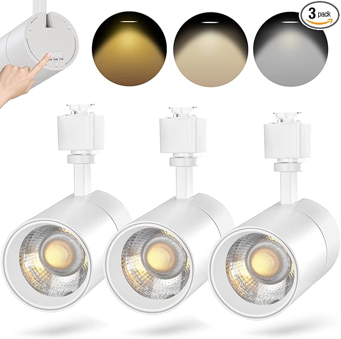 VANoopee 3-Color J Type Track Lighting Heads 20W for Juno Rail - Dimmable Bright LED Track Light Fixtures 3000K 4000K 5000K Ceiling Spotlight for Accent Task, No Flicker CRI90+ 36° 2000lm White 3 Pack