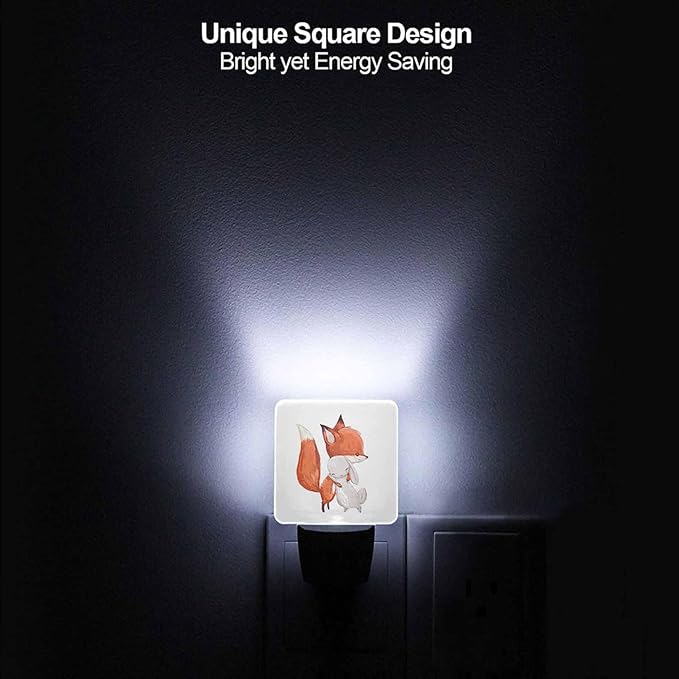 LED Night Light,Fox and Hare LED Night Light Plug into Wall with Dusk to Dawn Light Sensor White Energy Efficient Nightlight for Bedroom Bathroom Hallway Living Room Kitchen