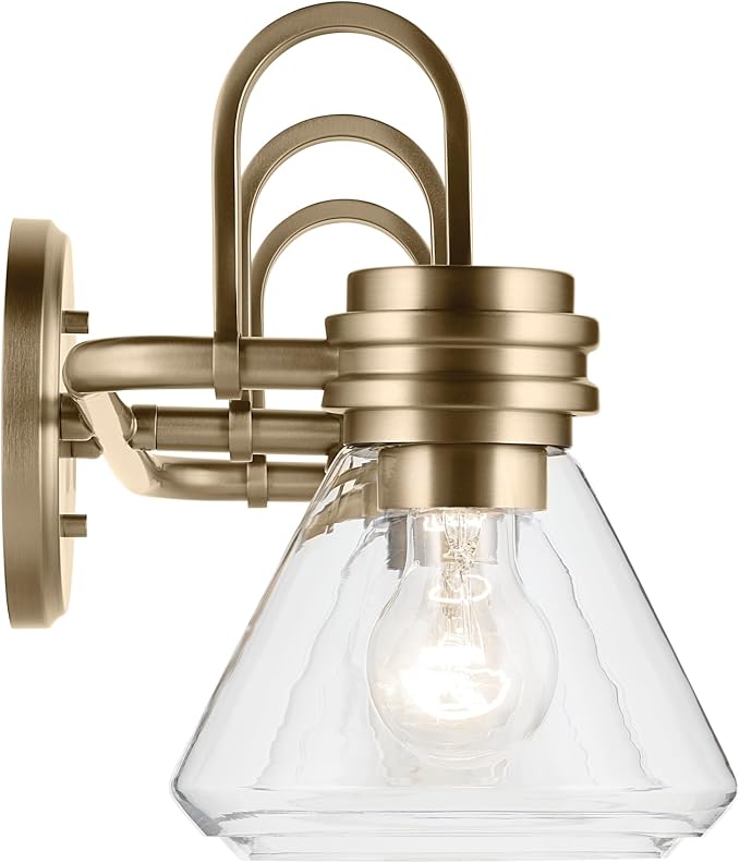 Kichler Farum 3-Light Bathroom Vanity Light, Champagne Bronze | Modern vanity light with clear glass for bathroom mirrors (26" x 9.5"), 55155CPZCLR