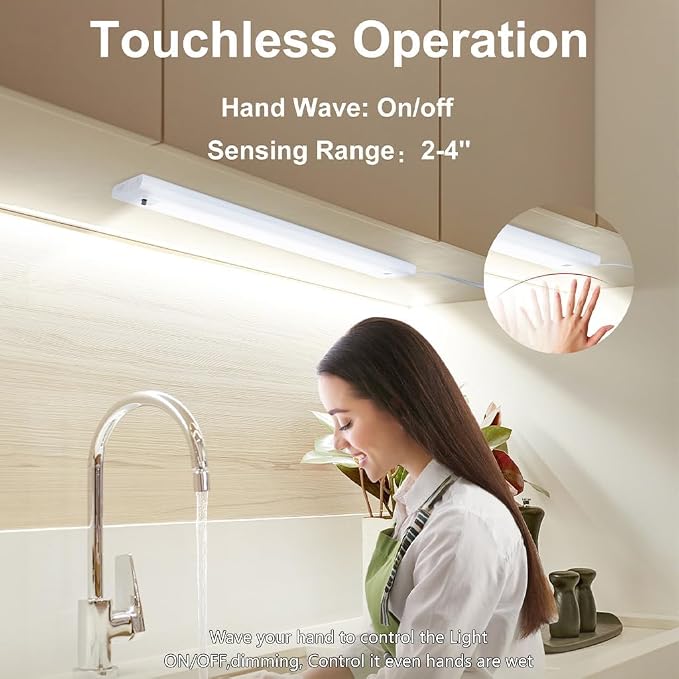 12 Inch Under Cabinet Lights Plug in Hand Wave Activated LED Under Cabinet Lighting for Kitchen, 5CCT Dimmable Under Counter Light Bar, Wired Heavy Duty Screw Mount Closet Light(New