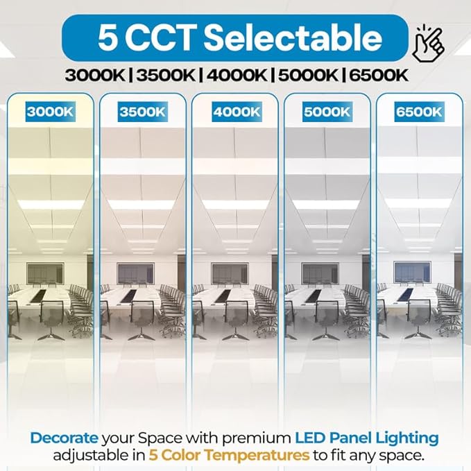 6 Pack 2x2 LED Flat Panel Light for Drop Ceiling, 5200lm Selectable 20W/25W/30W/35W/40W, Color Temperature 3000K/3500K/4000K/5000K/6500K, 0-10V Dimmable, 120-277V, ETL, DLC