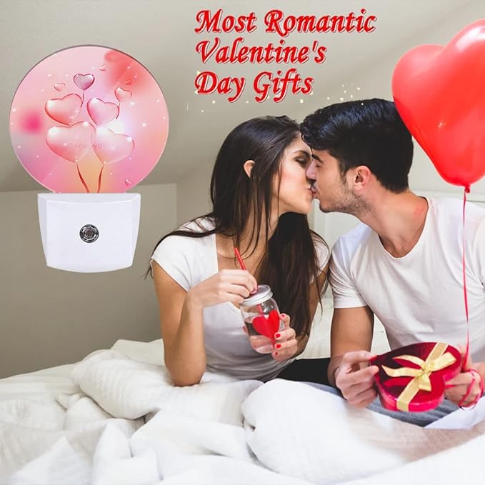 EKOBLA Valentine Romantic Pink Night Light Love Heart Shape Balloons Night Lights Plug into Wall Auto Sensor LED Plug-in Nightlights for Boys Girls Men Women Valentine's Day Gift
