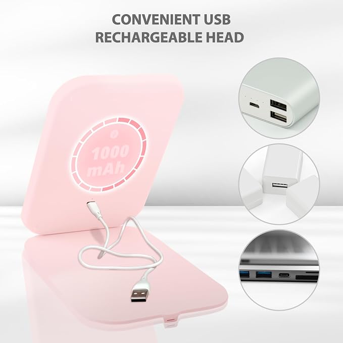 Koolstuffs Travel Mirror with Light with Battery-Powered | Rechargeable Portable Makeup Mirror, 3 Colors LED Lighting, Dimmable Touch Screen