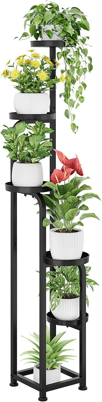 Bamworld Tall Plant Stand Indoor Outdoor Corner Metal Flower Pot Stands | 5 Tier Black Heavy Duty Plant Shelf for Multiple Plants Plant Table for Patio Garden Balcony Living Room Bedroom