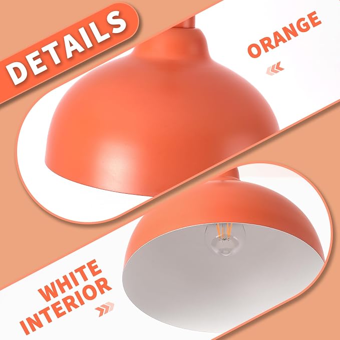 2 Pack 11.8" Orange Mid Modern Century Pendant Light ,MCM Orange Hanging Pendant Lights,Light Kitchen Island Dome Pendant Light, Modern Pendant Lights Dome Chandelier for Kitchen Island Dining Room