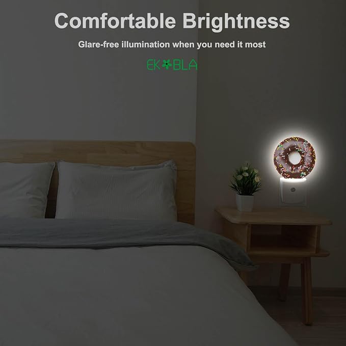 EKOBLA Donut Night Light, Chocolate Dessert Snack Night Lights Plug Into Wall for Kids, 0.5W for Stairway, Hallway and Bedroom