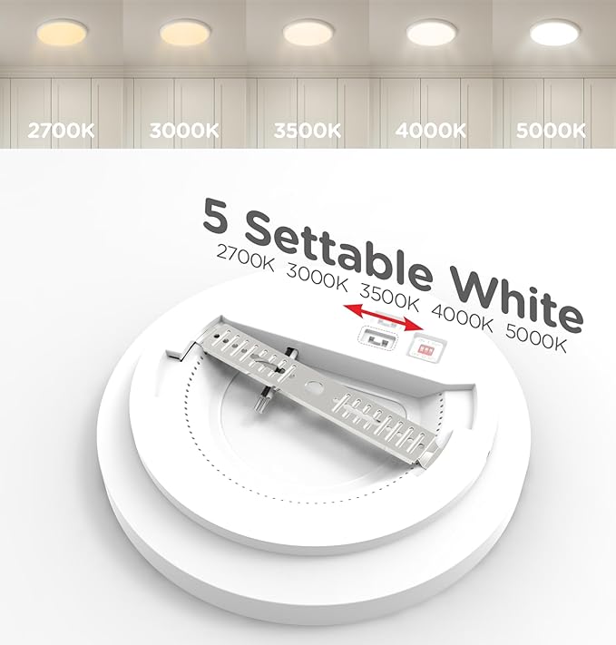 Motion Sensor Ceiling Light Hardwired, 9 Inch 18W Flush Mount Closet Light, 1800 Lm, 5 CCT 2700/3000/3500/4000/5000K, 4 Brightness Settable, Rimless 10% Standby Bi-Level with Delay Off, ETL Listed