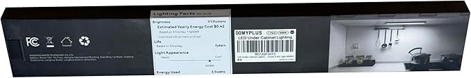 MYPLUS Under Cabinet Lights, 12" Touch Activated and Dimmable Aluminum LED Bar for Kitchen, Workbench and Desk, 3.5W,213 Lumens,Cold White 6000K, Plug-in, Black.