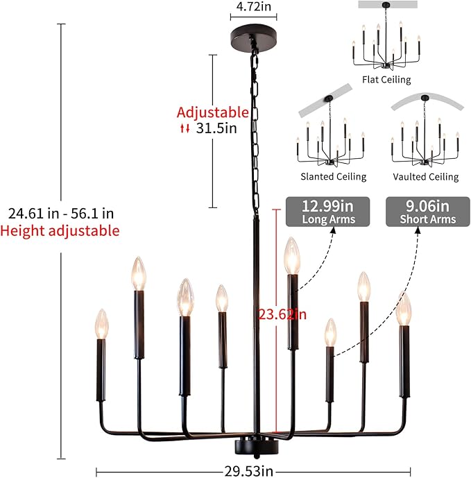 Black Chandelier, 8-Light Farmhouse Chandeliers for Dining Room Lighting Fixtures Hanging, Industrial Modern Farmhouse Chandelier for Bedroom, Foyer, Kitchen, Kitchen, Living Room, Entryway