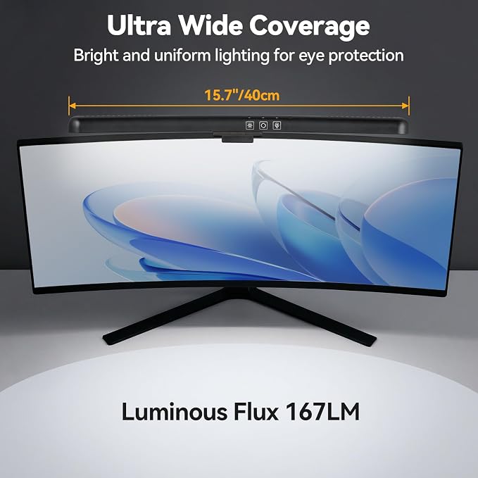 ELUTENG Curved Monitor Light Bar, Black, 27-34 Inch | PC Screen Lamp, 15 RGB